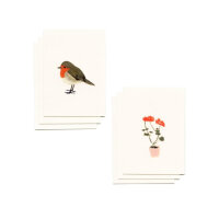 Set Minikarten mit Kuvert Geranie &amp; Rotkehlchen